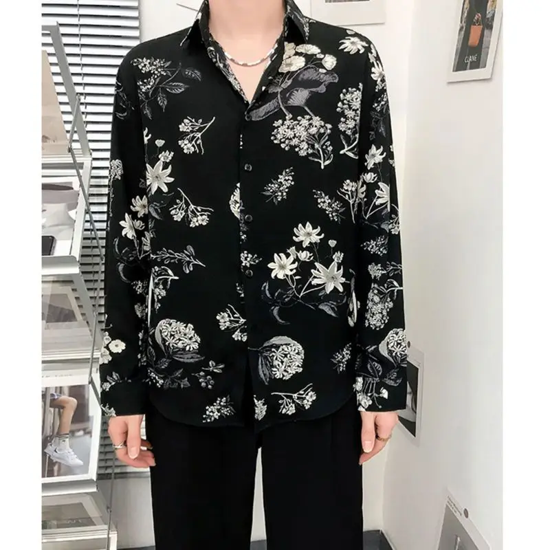 Stylish Lapel Button Spliced All-match Printed Shirts Men\'s Clothing 2023 Spring New Loose Casual Tops Long Sleeve Korean Shirt