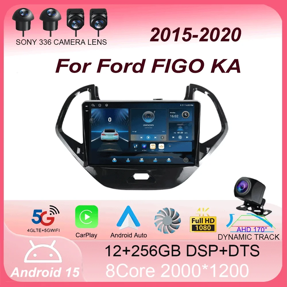 Android 15 Carplay Auto Car Radio For Ford FIGO KA 2015-2020 Multimedia Video Player Navigation GPS DSP Audio Stereo No 2din DVD