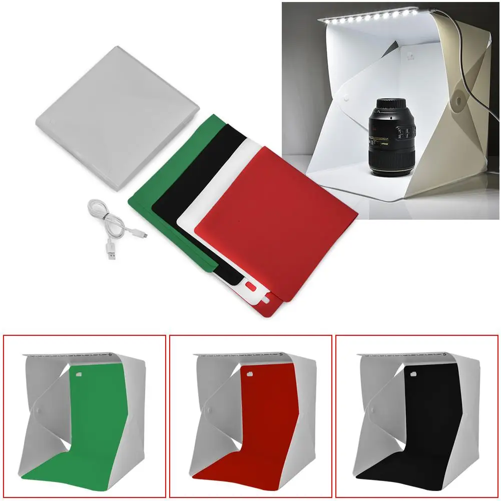 Portable Mini Photography Lightbox Tent Kit w/ 4 Color Backgrounds - Foldable Studio Box