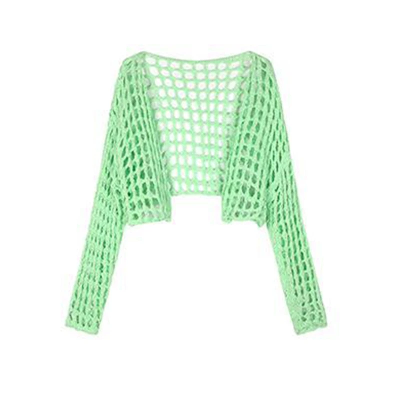 Korean Elegant Sweater for Women Hollow Crop Cardigan Button Front Knit Camisole