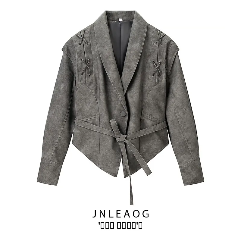 Faionable ey الجلود Jaet المرأة ملابس خارجية الخريف جديد Sle تنوعا تصميم كلاسيكي ألياف البوليستر معطف طويل Sve #1