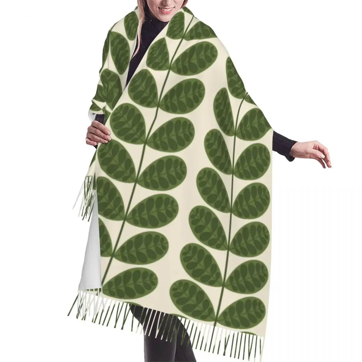 Stylish Botanica Fern Wallpaper Tassel Scarf Women Winter Warm Shawl Wrap Ladies Orla Kiely Art Scarves