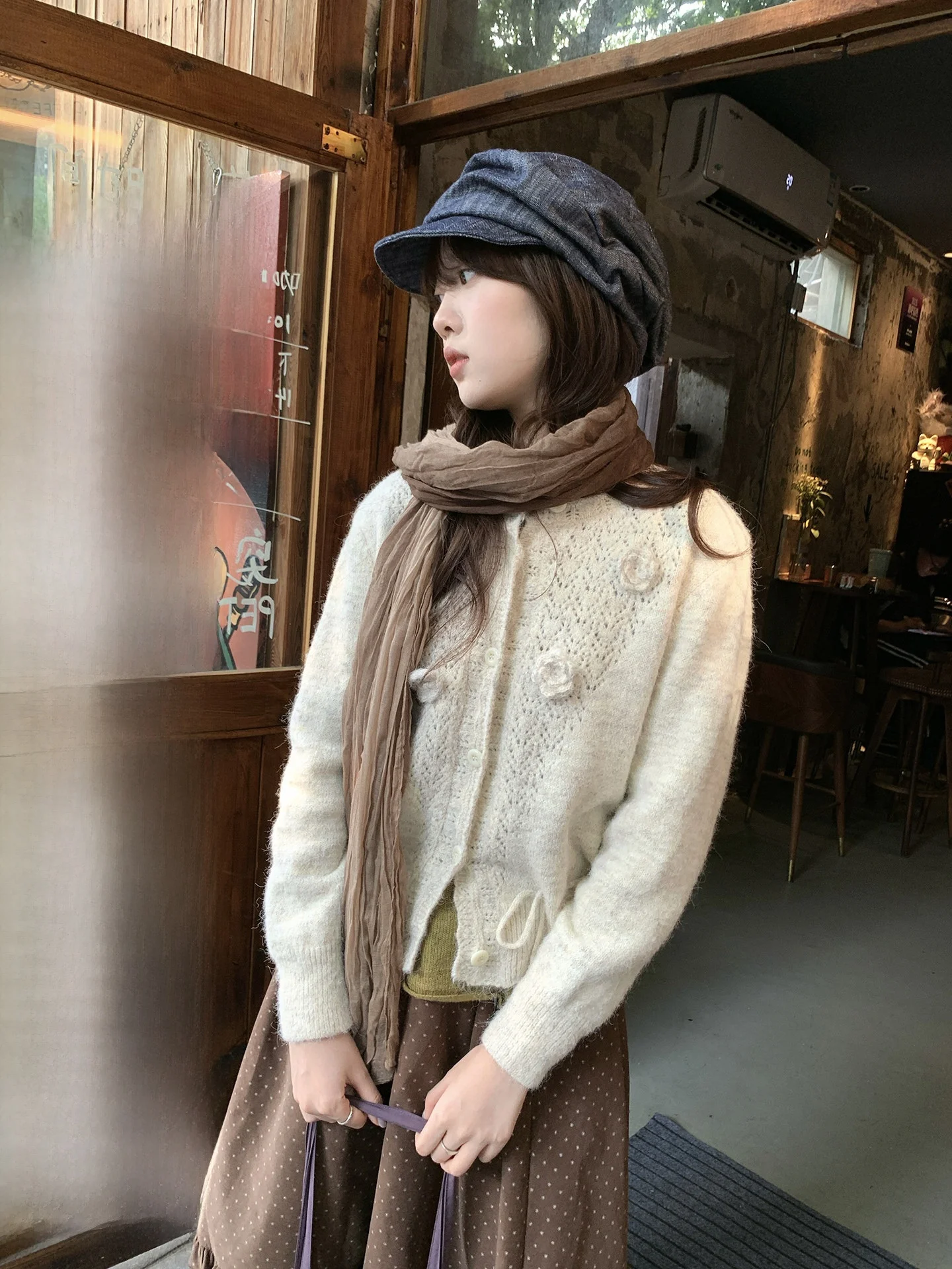 

Holli корейский дизайн, утягивающий трикотаж с вырезом на талии, женский открытый кардиган, повседневный свободный крой, длинный све