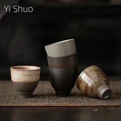 Japanese Style Handmade Retro Stoneware Tea Cup Ceramic Kung Fu Tea Cup Fragrance-Smelling Cup Small Single Cup Teacup Bowl Mug