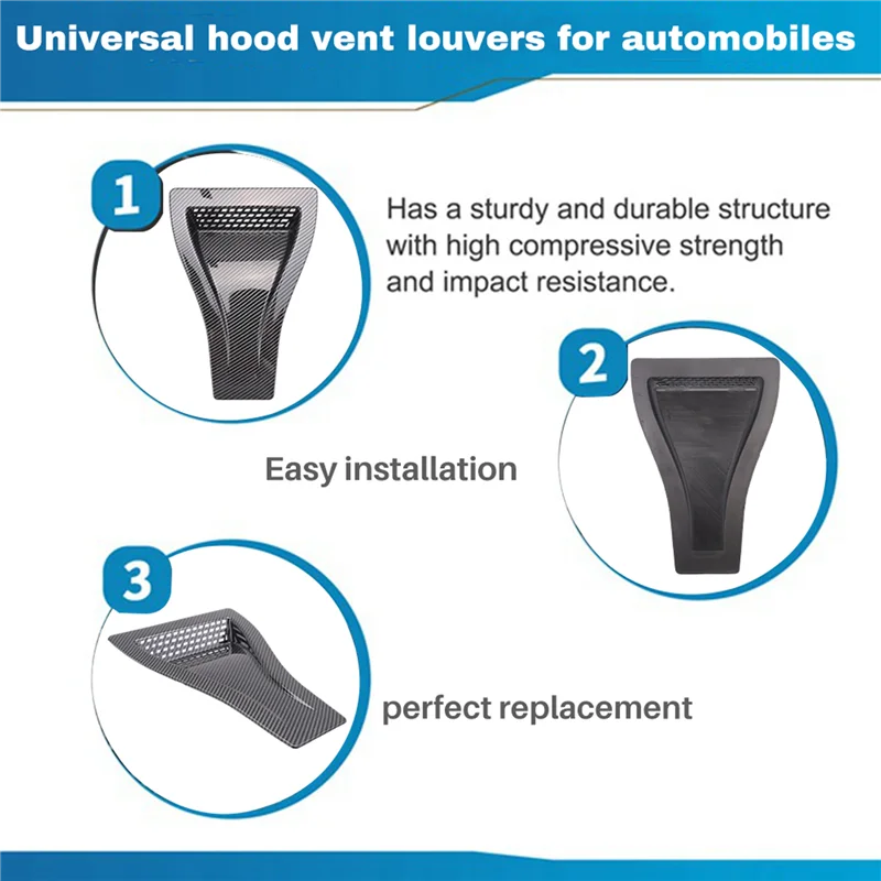 AS57-Universal Engine Hood Vent Louvers Air Scoop Bonnet Vent Air Intake Cover Carbon Look Car Parts Car Front Vent
