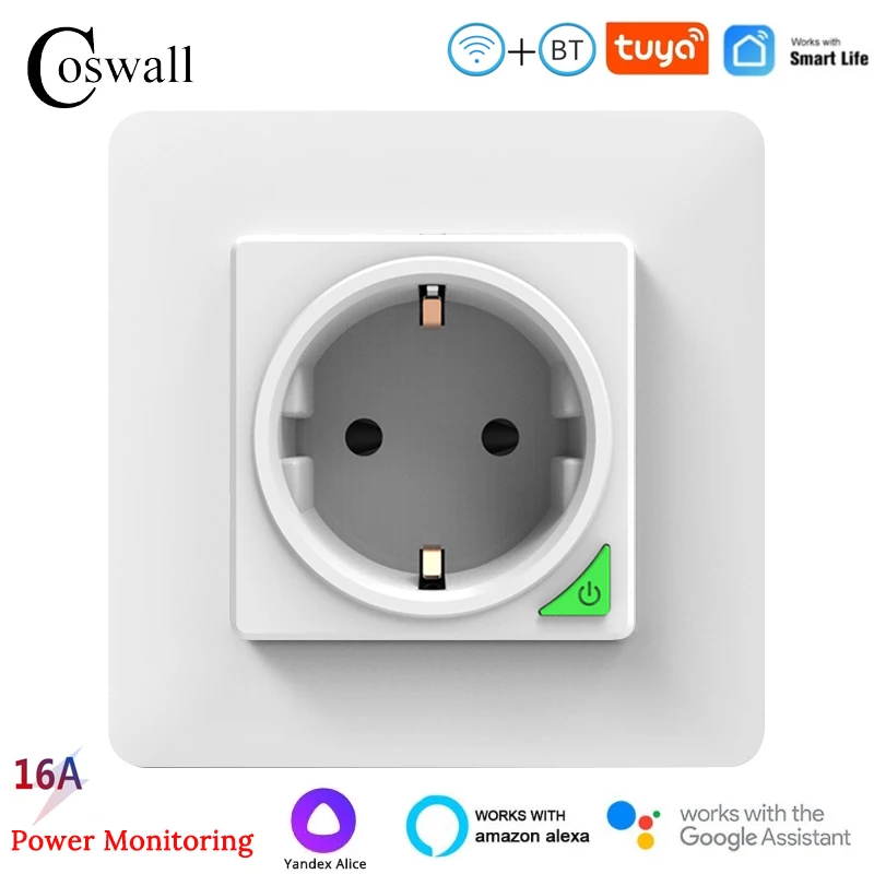 Coswall IP66 Waterproof EU Socket Tuya WIFI / Zigbee Timer Switch Programmable With Power Monitoring Function White