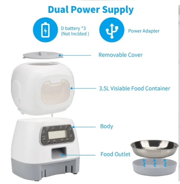 Hot Selling Smart Cat Dogs 3.5L Pet Feeder WiFi Automatic Dual Power Supply Feeder App Intelligent Pet Feeder