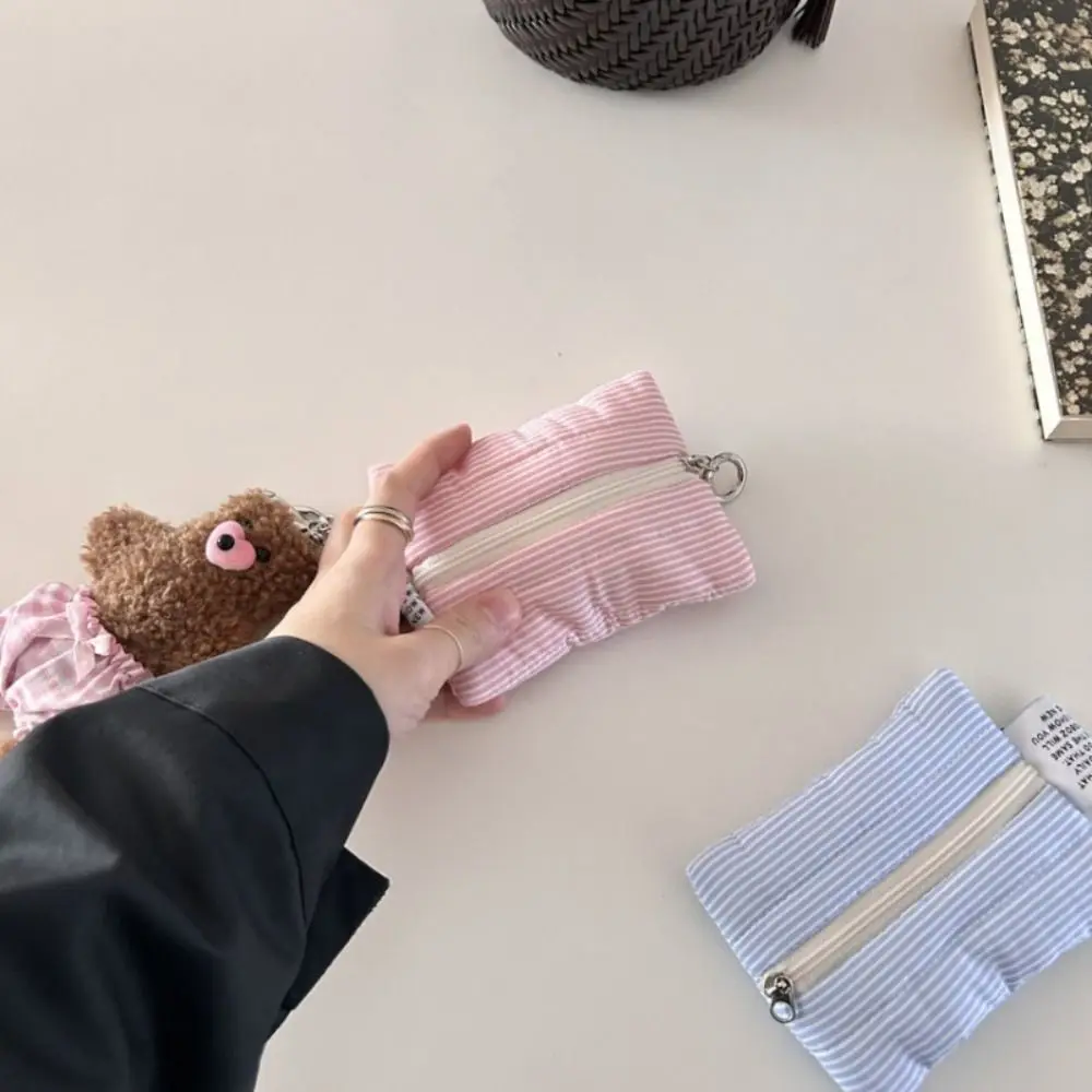 

Cute Stripe Coin Purse Mini Large Capacity Earphone Bag with Zipper Portable Card Holder