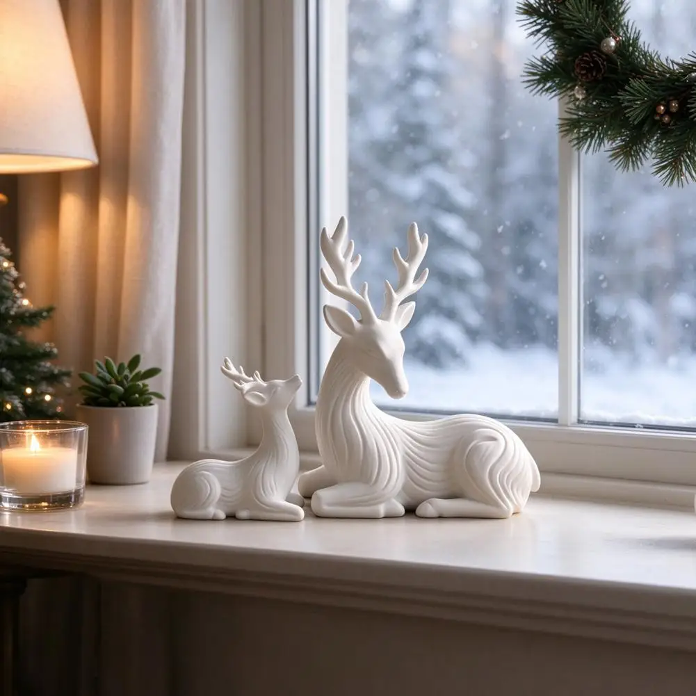 Deer Ornaments for Home Decor Christmas Table Decorations 2pcs 3d Printed Deer Figurines Minimalist Parent-child for Room