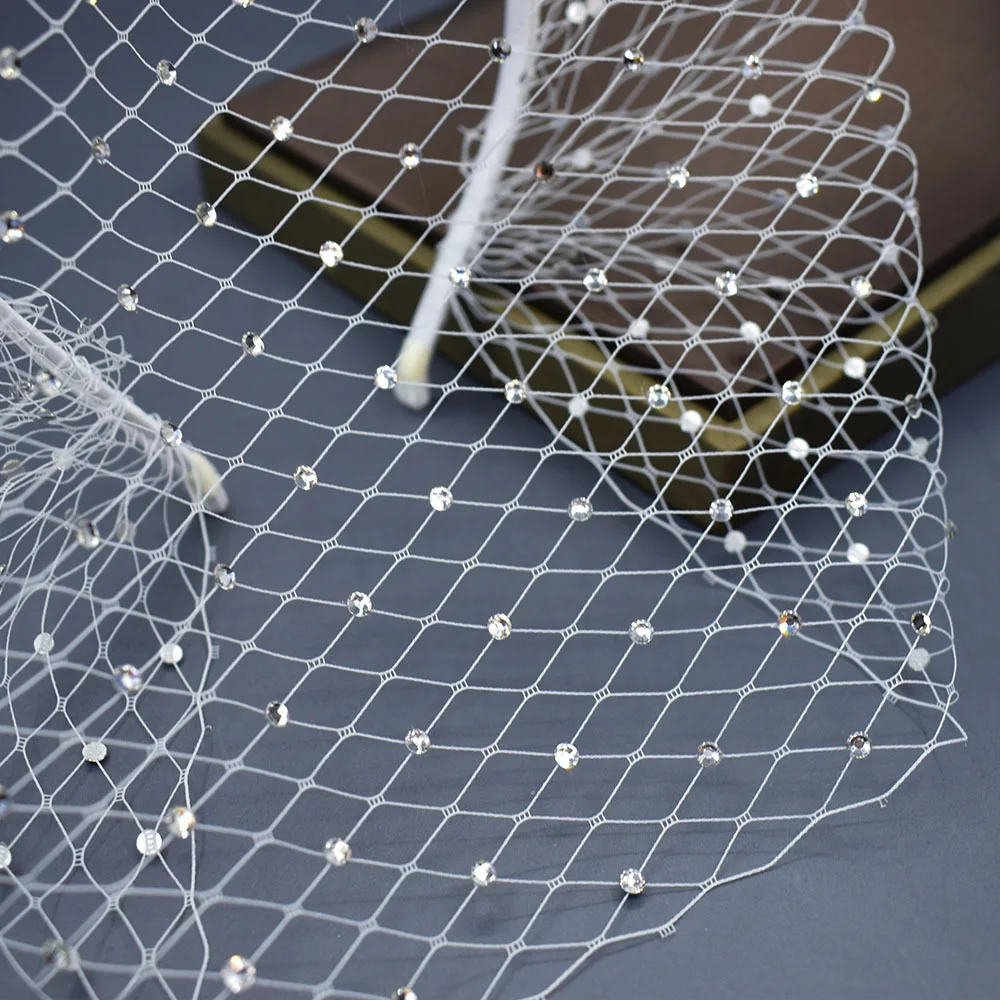 Bride Crystal Veil Hair Fish Net Headpiece Encrypted With Diamond Mesh Head Hoop Bridal Ball Party Accessories