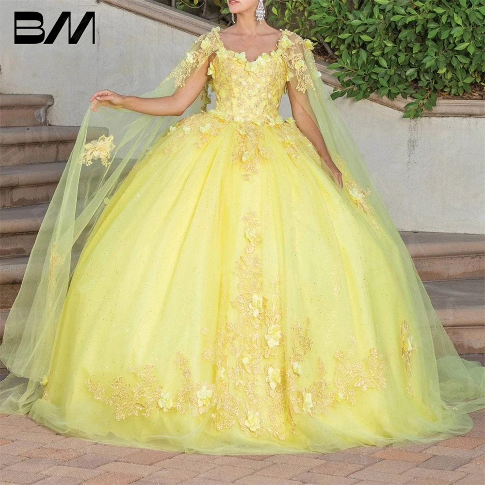 ดอกไม้ปักแขนกุด Quinceanera ชุดค็อกเทล Cape Sleeve Vestidos De Baile แขนกุดชุด