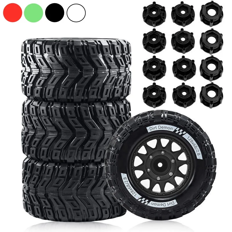 

Комплект из 4 шин для монстр-траков 128 мм, 1/10, с шестигранником 12 мм, 14 мм, 17 мм для TRAXXAS MAXX, ARRMA Granite, KRATON, Outcast, Tamiya, Losi, Redcat, HPI, MJX