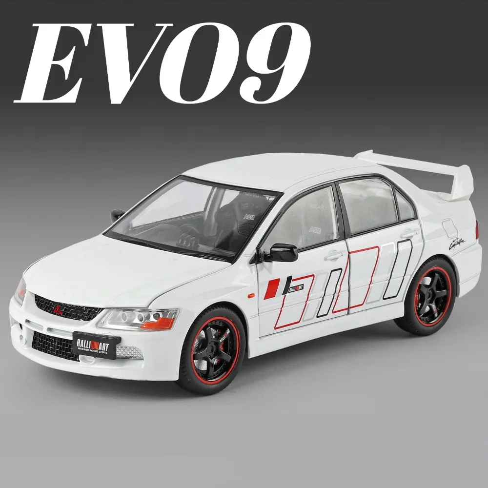 

1:24 Mitsubishi EVO9 Модель автомобиля Игрушечное колесо Рулевое управление Металлический корпус Пластиковое шасси Модели спортивных автомобилей Звуковой свет Подарки для парня