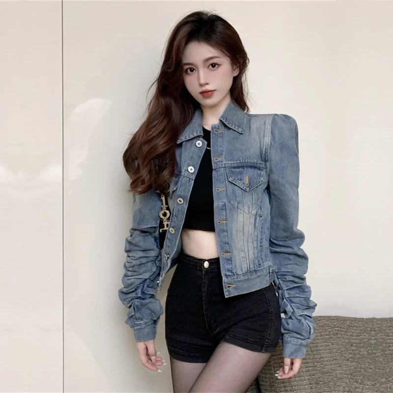 Spring Latest Fashion New Arrival Winter Denim Jacket Coats Autumn Woman Coat Crop Women\'s Jean Jackets 2024 Cowgirl Trend Blue