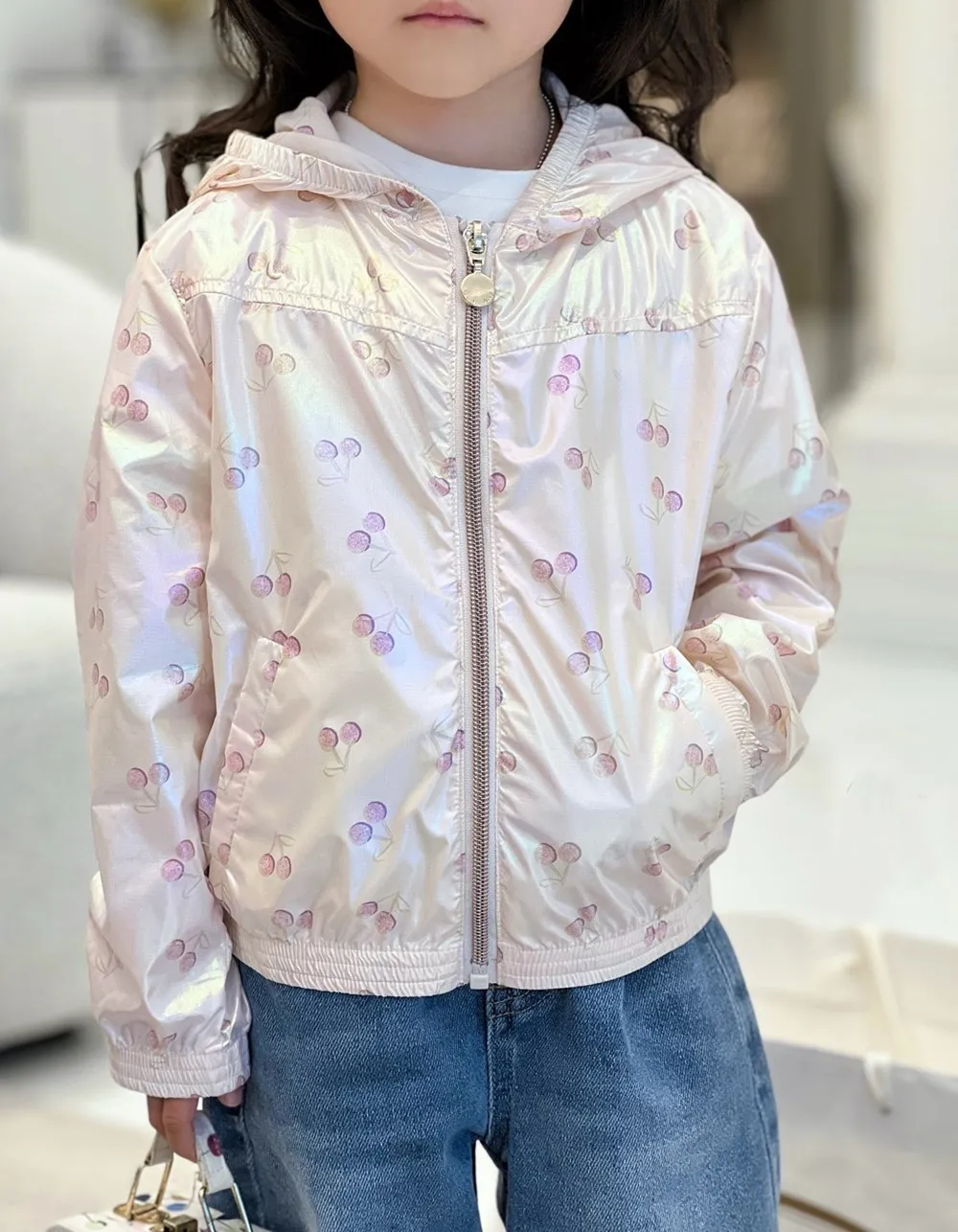 

[Size 110] baby girls clothes Full cherry patterned printed jacket Summer sun protection clothing