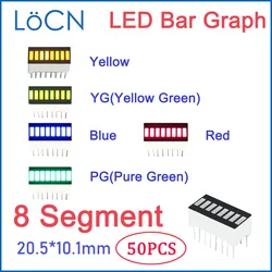 50pcs LED Display Bargraph Light 8 segment RED BLUE YELLOW PURE GREEN single color digital tube board DIY module Ultra Bright