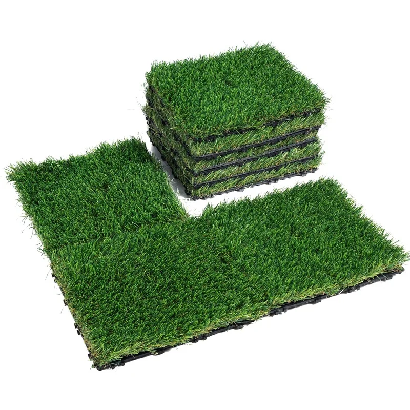 

Interlocking Artificial Grass Tiles 18-Pack 12x12" Self-Draining Synthetic Turf Mat for Indoor Outdoor Use Entryway Dog Scraper Pad