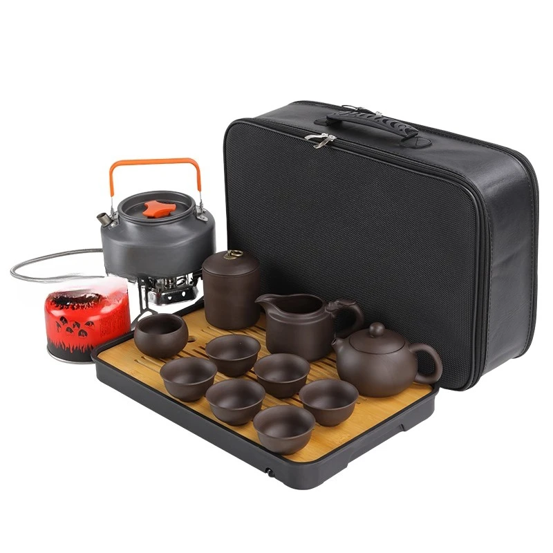 

Portable outdoor, with cassette stove, kettle, ceramic kung fu tea