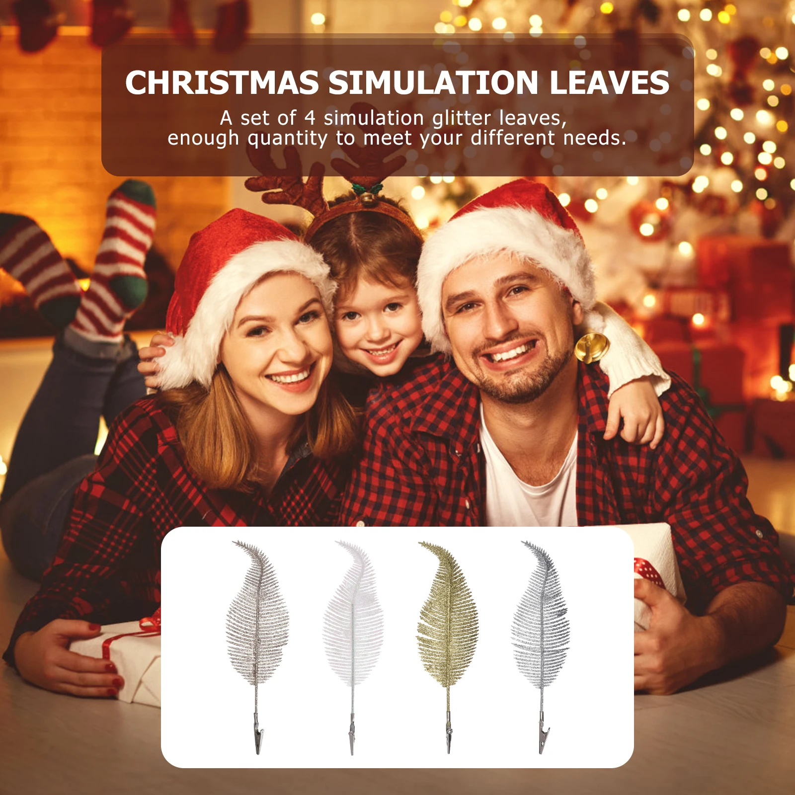 

4Pcs Xmas Glitter Leaves Decor Set for Christmas Tree DIY Plastic Leaves Hanging Ornament Party Supplies Indoor Outdoor Festive