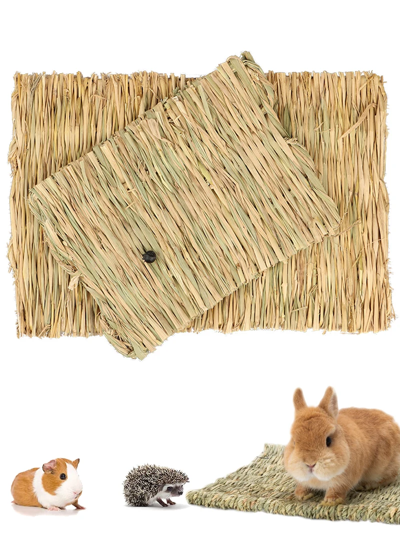 Rabbits Bunny Grass Mat Small Animal Woven Hay Mat Natural Straw Bedding Resting Cage Mat For Guinea Pig Chinchilla Hamster Rat