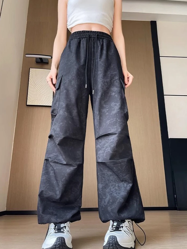 Zoki Tie Dye Streetwear Cargo Pant Women Vintage Loose High Waist Y2K Trousers Harajuku American Casual Summer Bf Wide Leg Pants