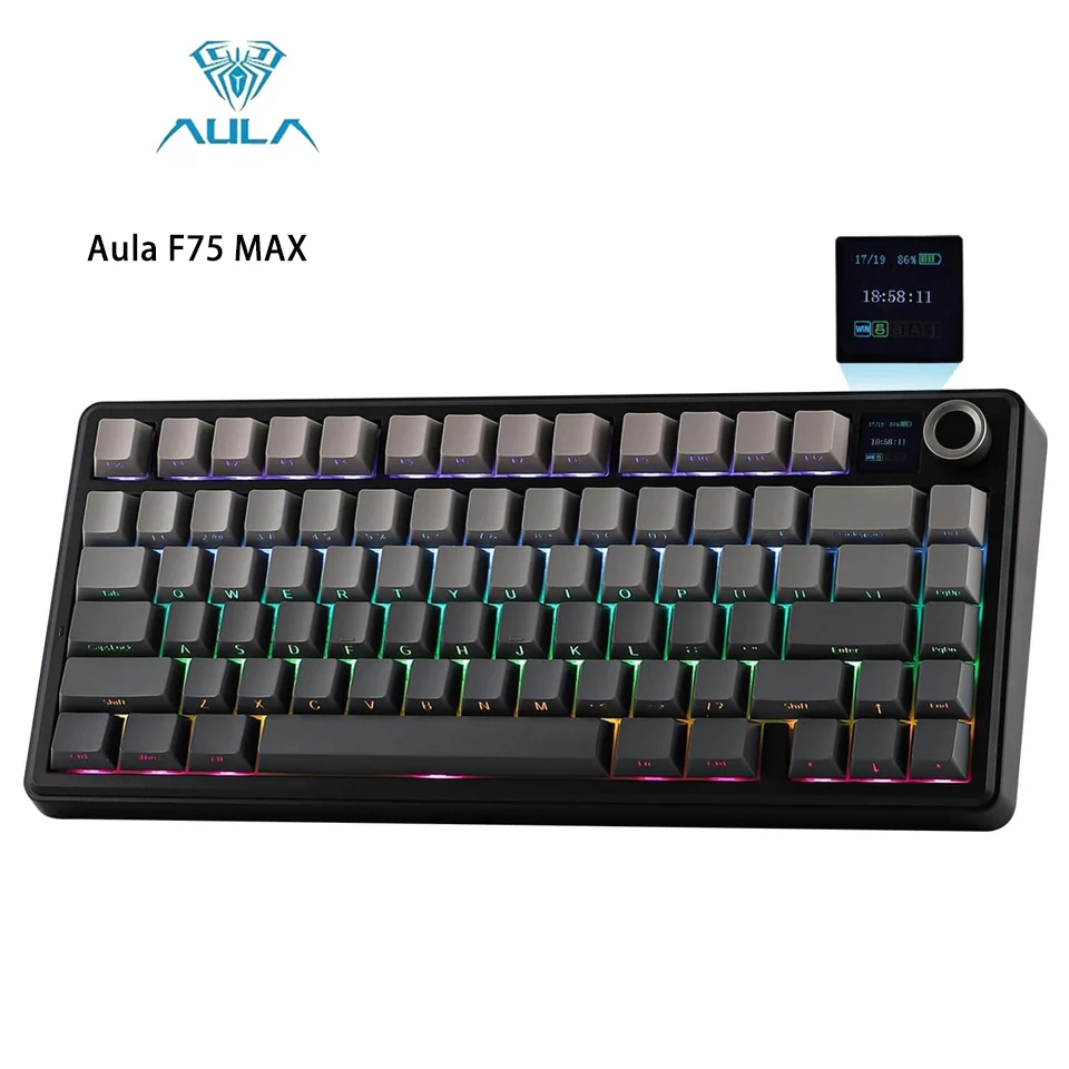 Aula F75 MAX Wireless Gaming Keyboard with Screen & Knob 75% Hot Swappable Mechanical Keyboard with Creamy Gasket RGB Backlits