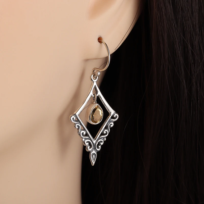 Retro Palace Style Yellow Zircon Pendant Earrings Suitable for Women's Fashion Banquet Jewelry Gifts image 2