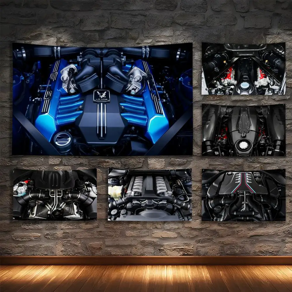 

Super Car Engine Mechanical Tapestry Custom Living Bedroom Party Dormitory Interior Wall Bohemian Decoration Attached Clip