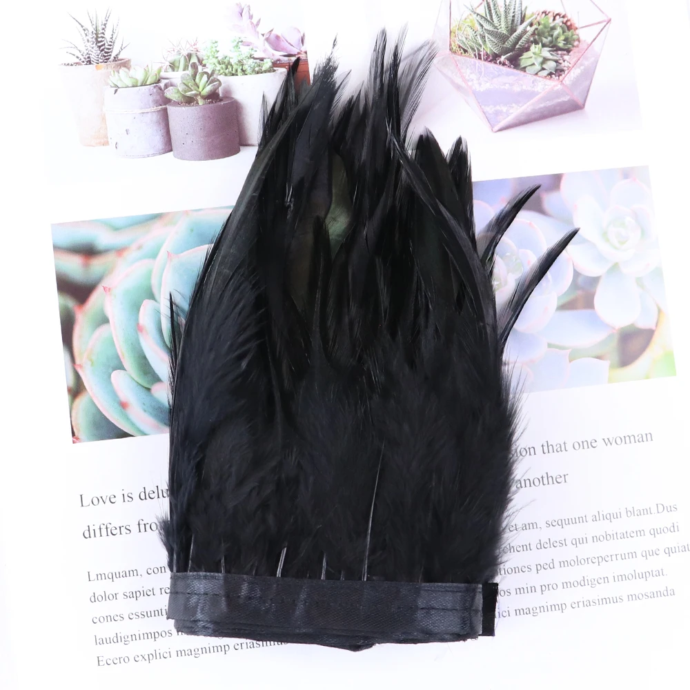 Bande de plumes jetables moelleuses naturelles pour la couture, ruban de plumes de coq noir teint, matériel de robe, artisanat de bricolage, 1 m