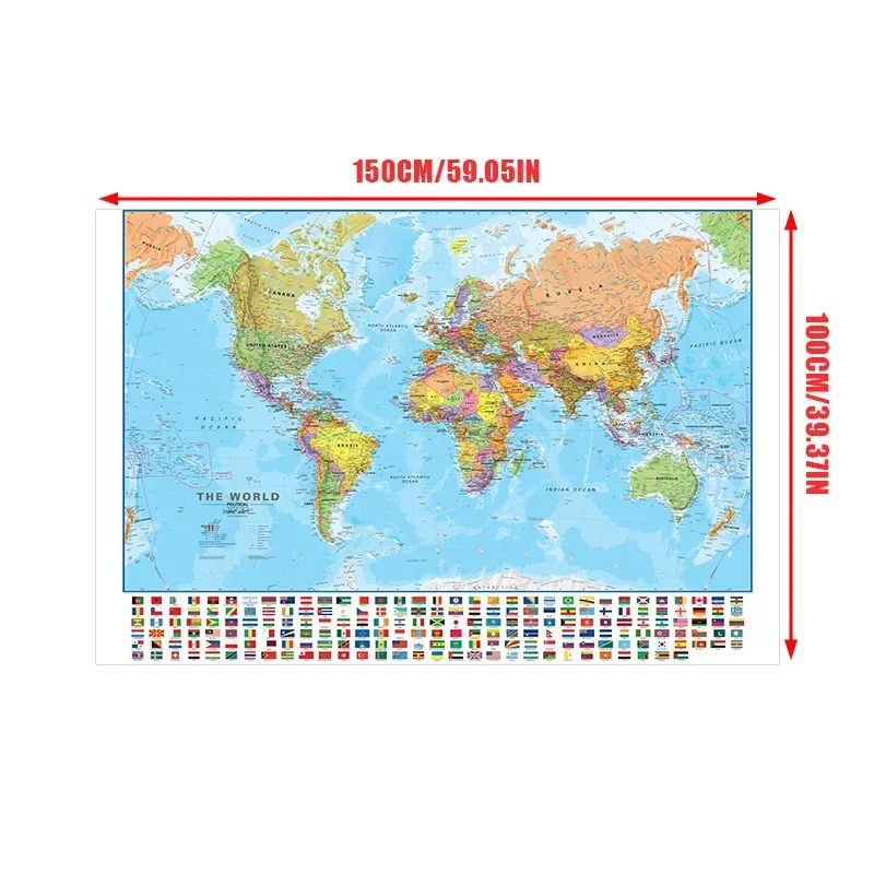 Винтажный постер с картой мира, нетканая живопись, настенное искусство, украшение для офиса и дома, школьные принадлежности, дорожная карта 150x100 см на английском языке