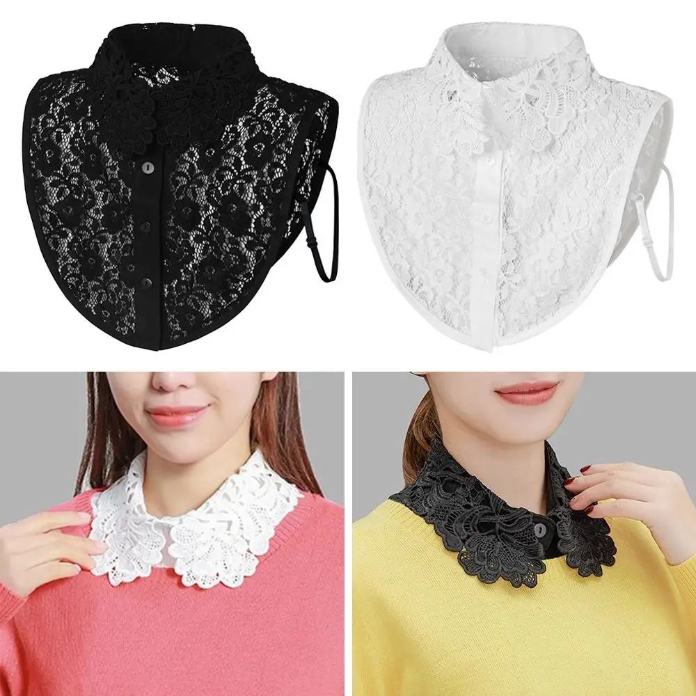 Новая мода съемный искусственный воротник белый черный регулируемый вырез кружевная шаль накидка для женщин и девочек