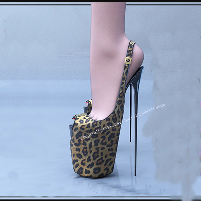 Leopard Buckle Super Heel Platform Pumps Thin High Heel Peep Toe Cool Fashionable Sexy Summer 2024 Woman Shoes Zapatillas Mujer