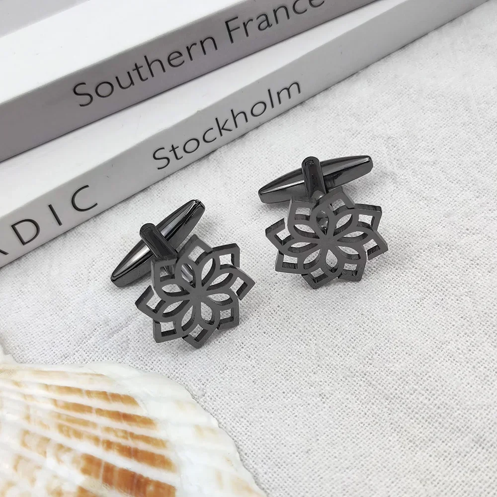 Jewelry Lotus Pattern Cufflinks for Men Suit Sleeve Shirt Stainless Steel Cufflinks Personality Wedding Groomsmen Gift Wholesale