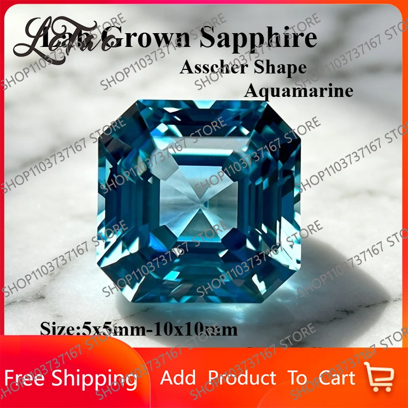 

High Quality Lab Grown Sapphire Asscher Cut Aquamarine Gemstone for Charms Ring Necklace Earrings Making Selectable Certificate