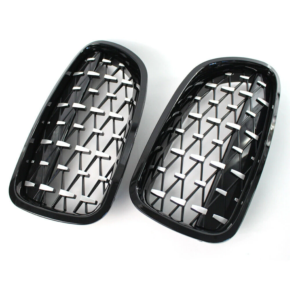 1 Pair Fit 10-16 BMW 5 Series F10 Base Sedan F11 Wagon M5 Modified Upgraded Diamond Grill Grille Front Kidney Stripe Glossy