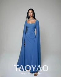 Women's Formal Dress Neckline Evening Dresses Regular Straps Floor Length Blue Party Dress Square Prom Dresses Saudi Arabia