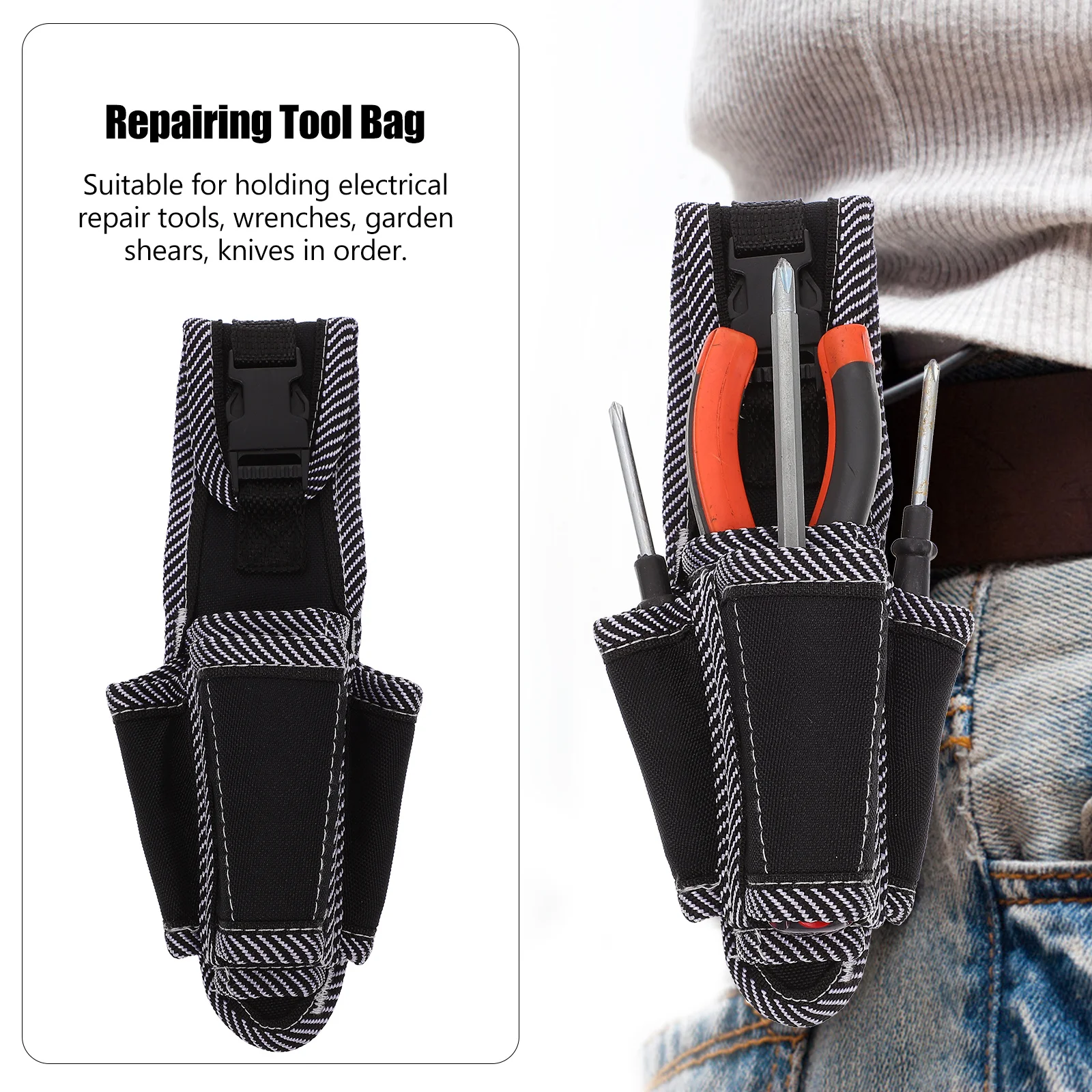 

1pc Waist Hanging Tool Bag Multifunctional Fabric Pouch For Electrician Plumber Gardening Repairing Durable Storage Organizer