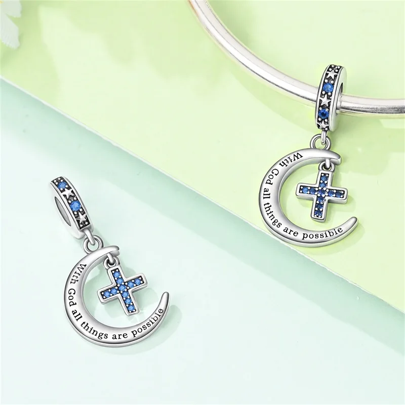 New 925 Sterling Silver Cross Faith Charms Pendant Fit 3mm Original Bracelet DIY Women Exquisite Birthday Party Jewelry Gifts