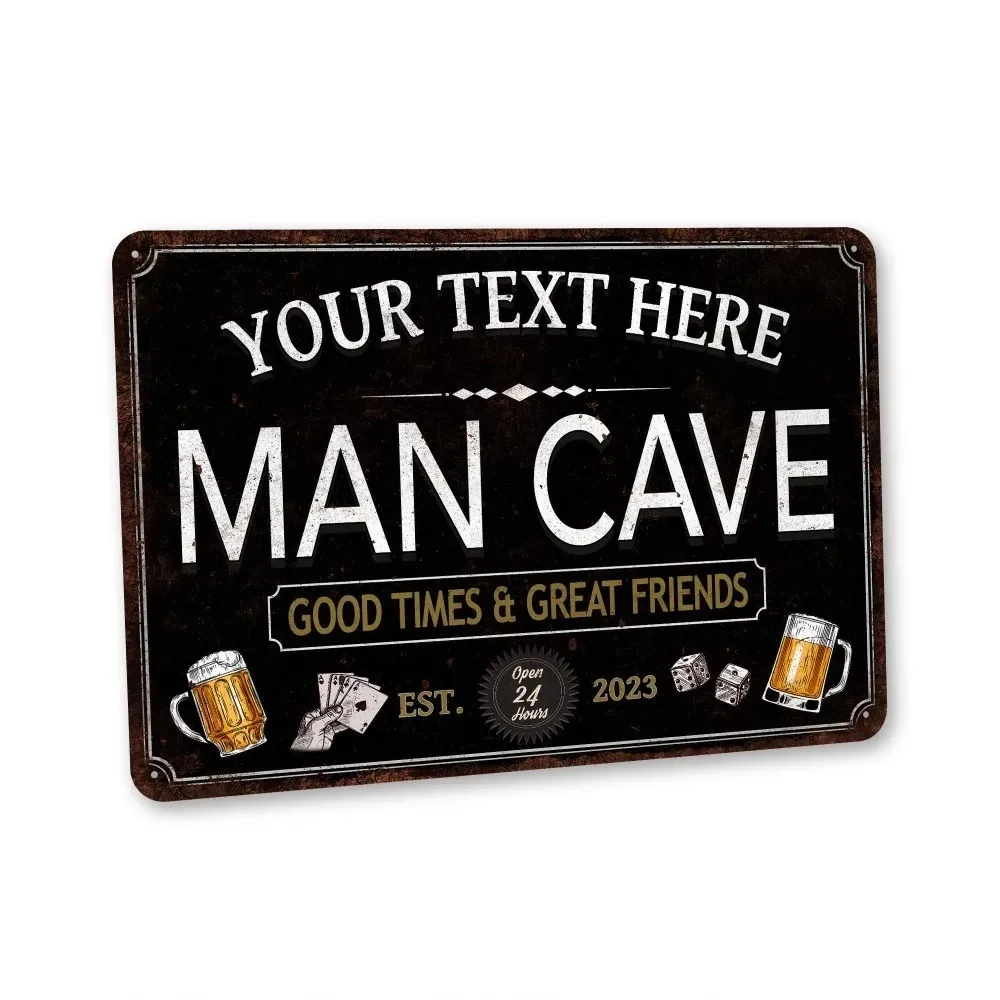 CIFbuy 2D Flat Custom Man Cave Metal Plaque Personalized Text Beer Poker Wall Decor
