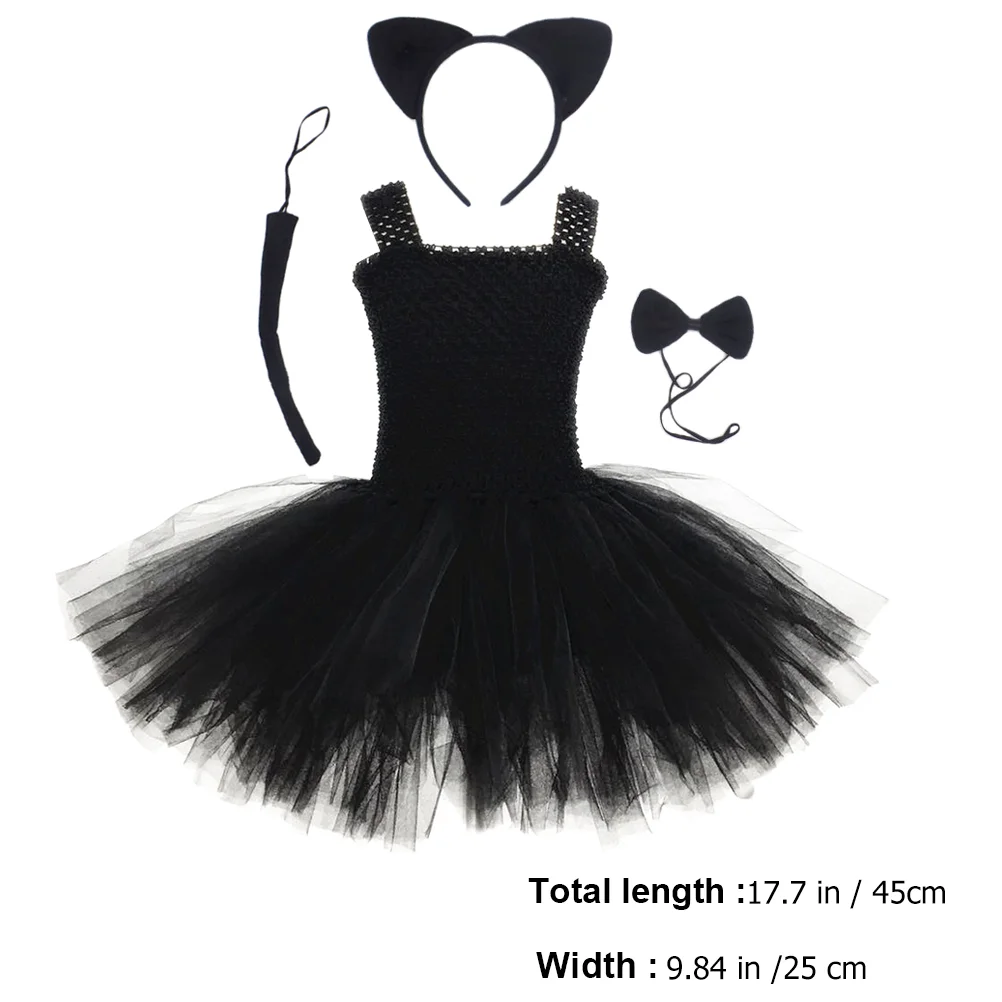 Cat Skirt Suit Halloween Costumes Black Dress Tutu Tail Kids Cosplay Performing Cotton Children's Kit Festival Miss Girl