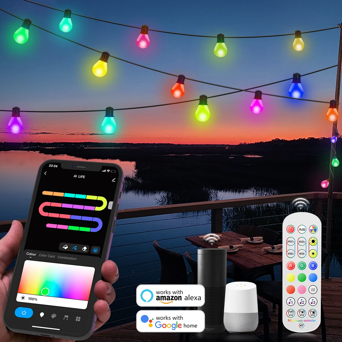 Tuya Smart LED Lâmpada String Light, Festão Festão, Wi-Fi, USB, Fairy Lights, Quarto de Natal, Jardim ao ar livre, 15m, 25 lâminas, G40