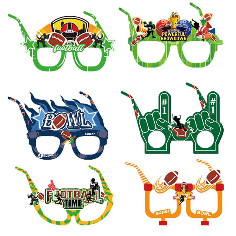 12Pcs 2025 New Super Bowl Paper Glasses Children Adult Scene Football Decoration Photo Props Party Supplies