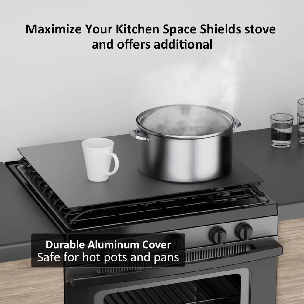 アルミニウム製RVコンロカバー - 19.6インチ x 17インチ 滑り止めガスバーナーボード、収納と整理を強化、キャンピングカーキッチンに必須