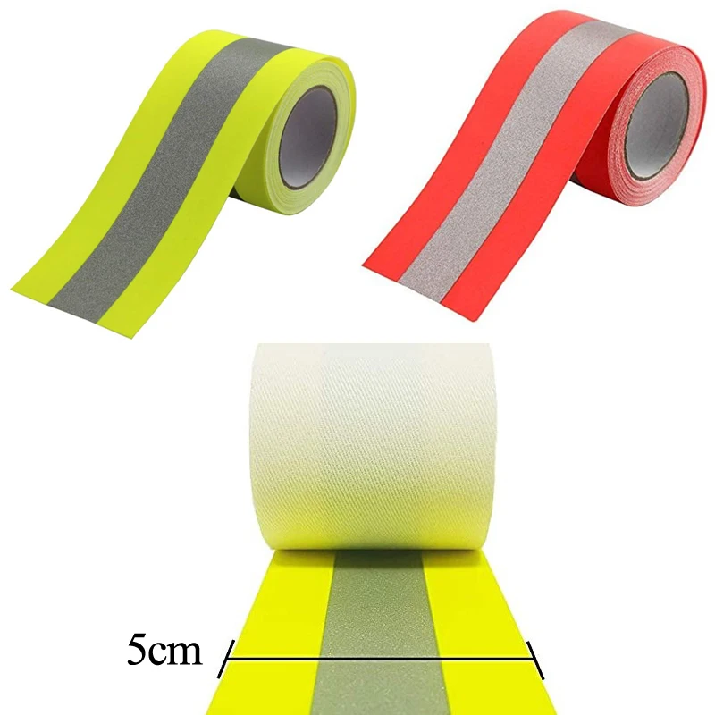 Fluoreszierendes Gelb und Fluoreszenzrot, reflektierendes, flammhemmendes Stoffmaterial, zum Aufnähen von Klebeband