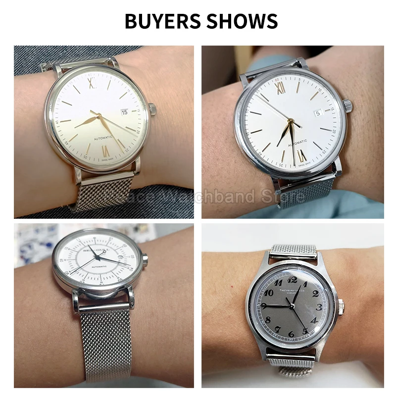 ل أوميغا ساماستر 20 ملم سوار شبكي أسود فضي واجهة مسطحة حزام ساعة من الفولاذ المقاوم للصدأ تصميم خفيف الوزن قابل للتنفس