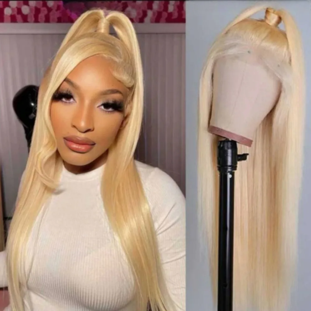 

613 Blonde Straight 13x6 HD Lace Frontal Human Hair Wig Preplucked Honey Colored 13x4 Transparent Front Wig for Women 220Density