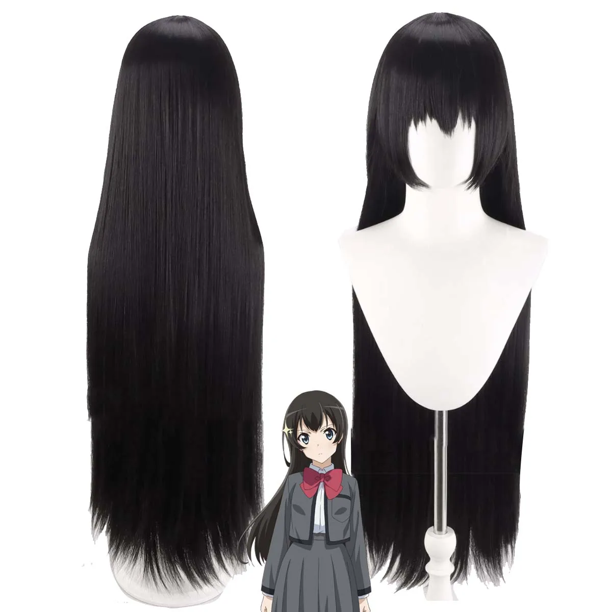 Women Anime Revue Starlight Cosplay Kagura Hikaru Long Straight Black Heat Resistant Synthetic Hair Wig
