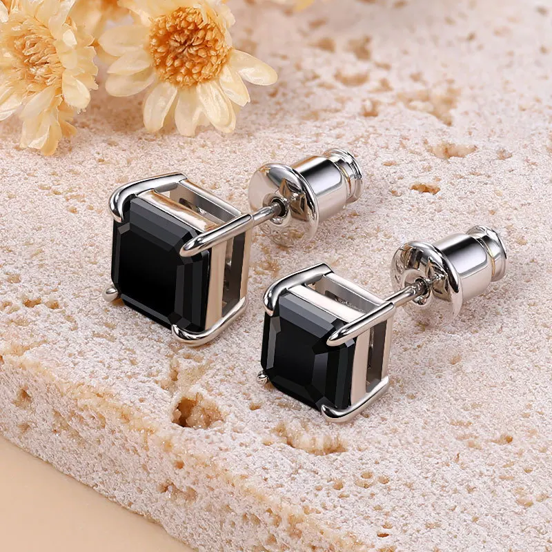 LinkerLove Black Moissanite Wedding Band Diamond Stud Earrings for Women S925 Sterling Silver Ring Earrings Bridal Jewelry Set
