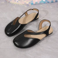 Women Split Toe Flats Style Plus Size Cutout Slingback Sandals Minimalist Vintage PU Leather Slip On Casual Summer Walking Shoes