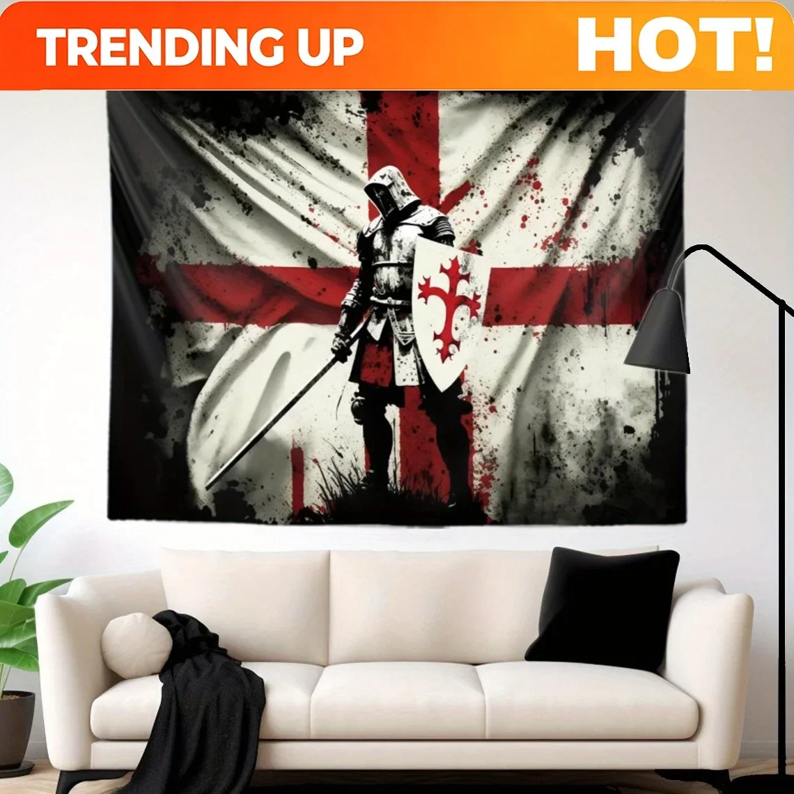 Customization 1 Stück Mittelalterlicher Templer-Kreuzfahrer-Flaggen-Wandbehang - Polyester Christliche Religiöse Wohnkultur Mit